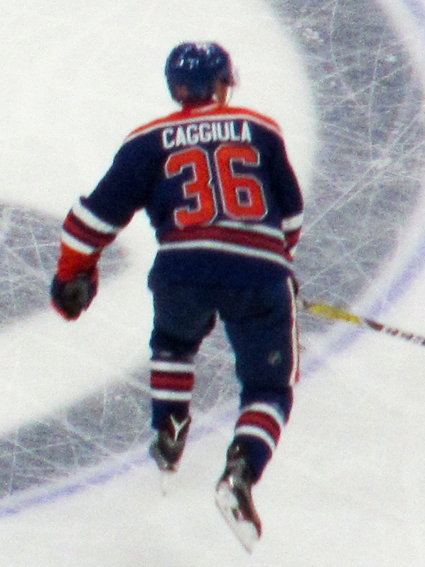 Drake Caggiula in Edmonton Oilers uniform at a 2016 pre-season game