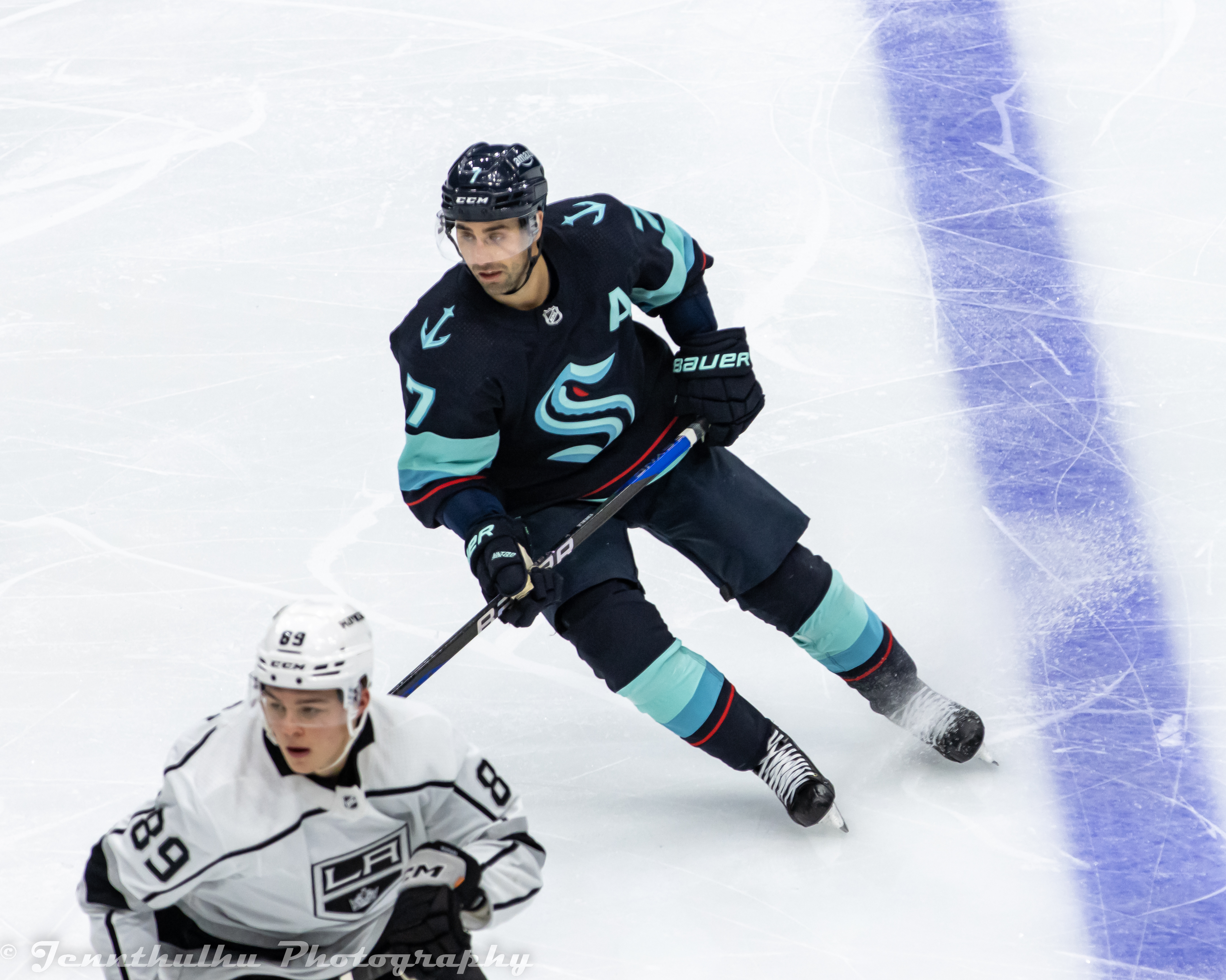 Rasmus Kupari in action with the Kings during a Seattle game, 2022