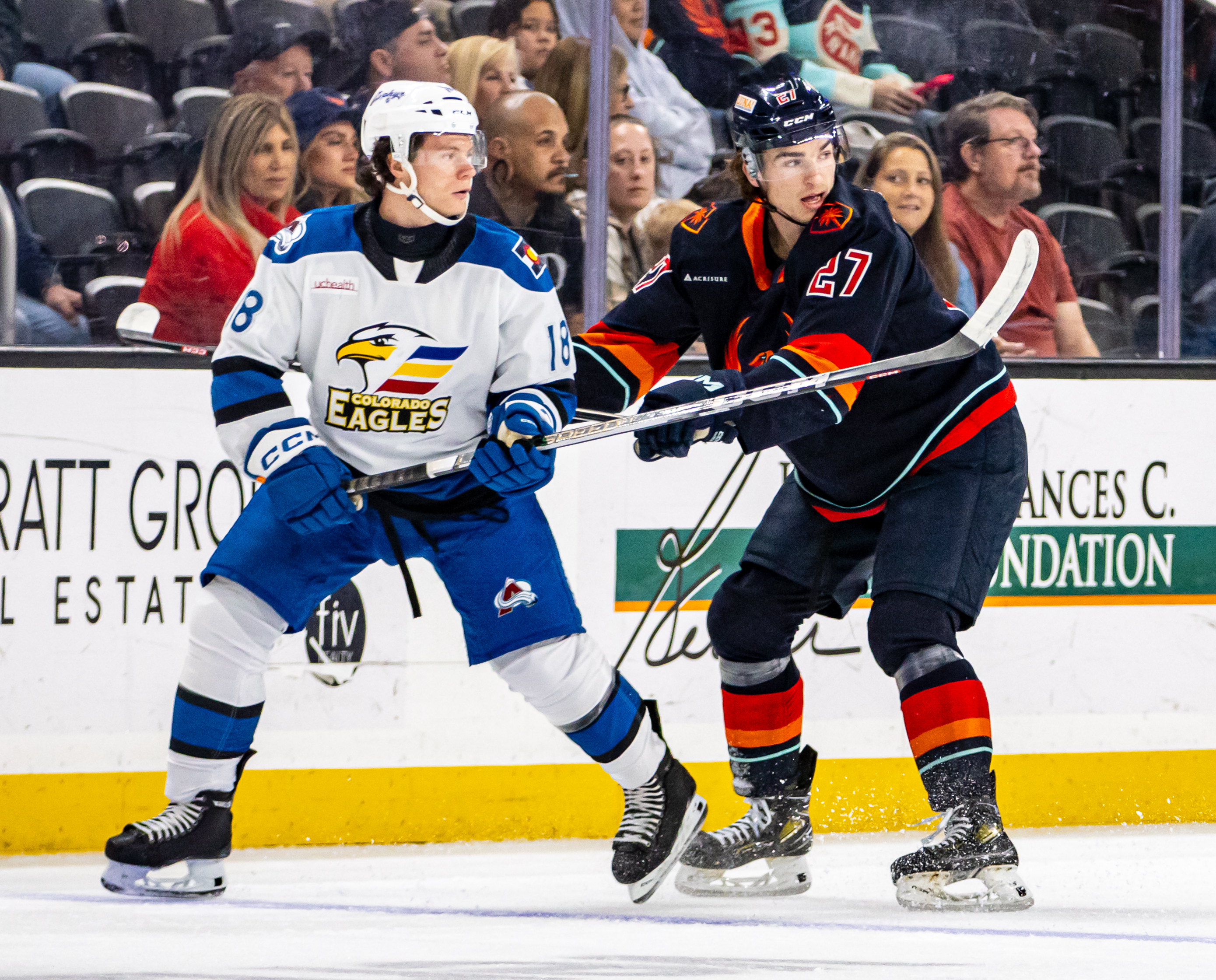 Jack Ahcan wearing Colorado Eagles jersey during play
