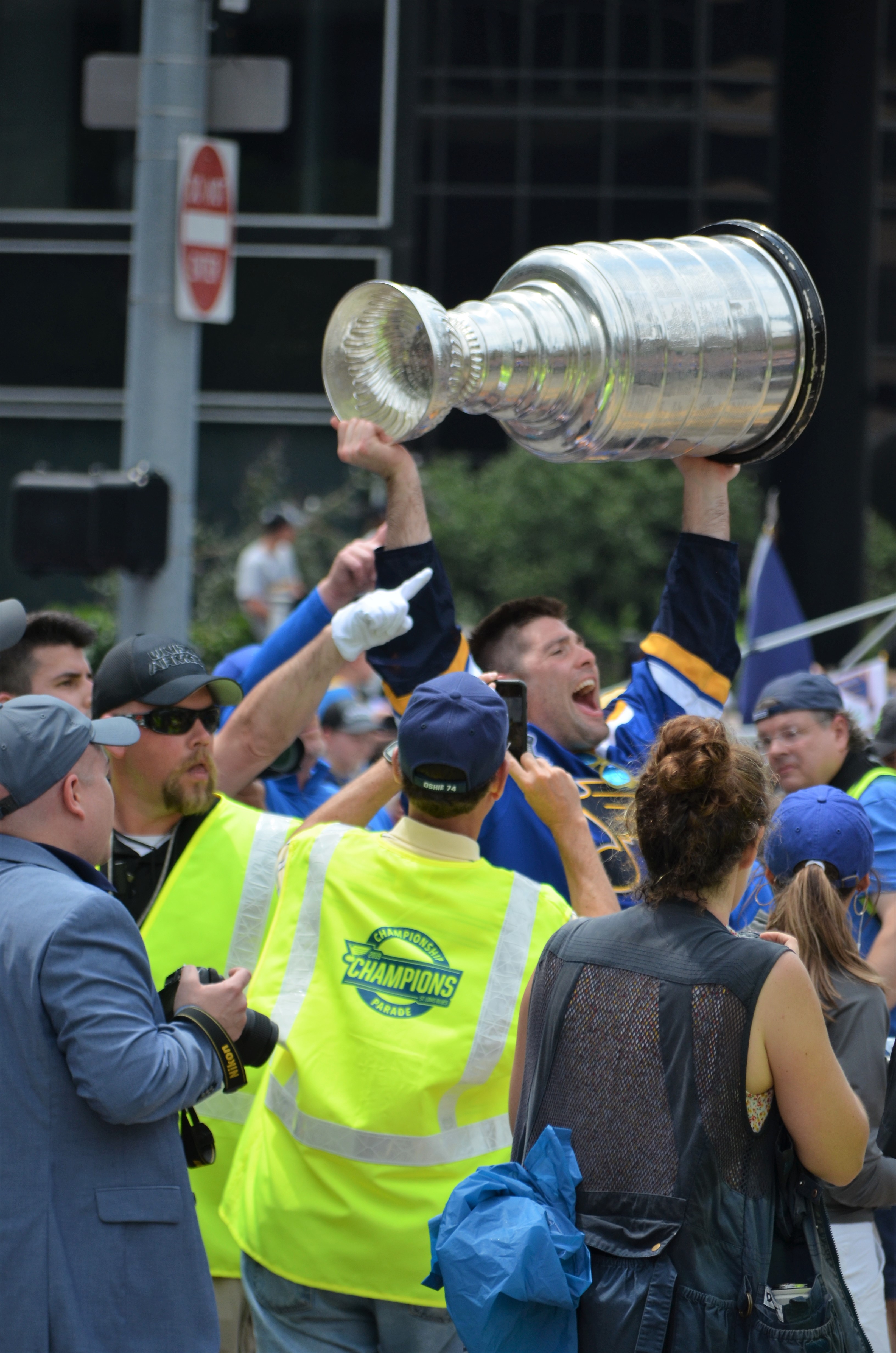 Patrick Maroon holding the Stanley Cup, June 15, 2019