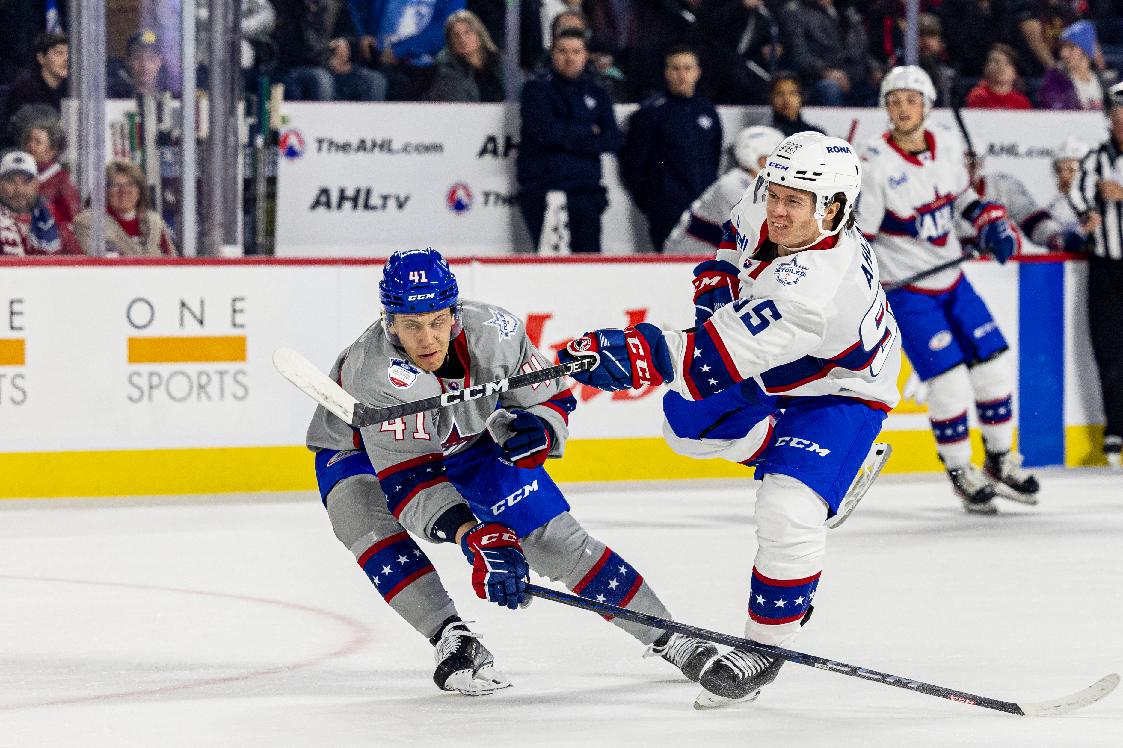 Jack Ahcan participating in the 2023 AHL All-Star Classic Game