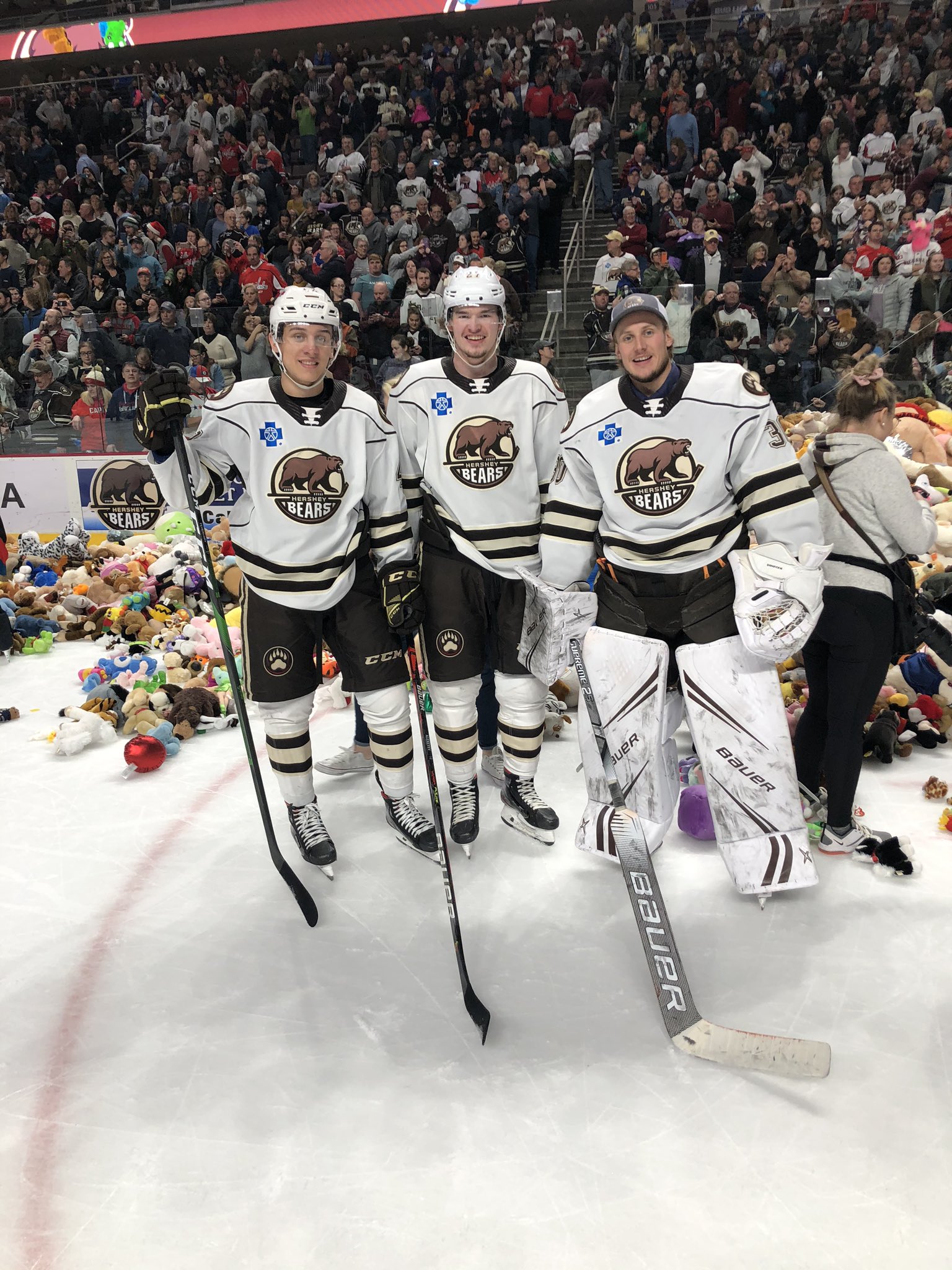 Alex Alexeyev posing on ice at Hershey Bears Teddy Bear Toss