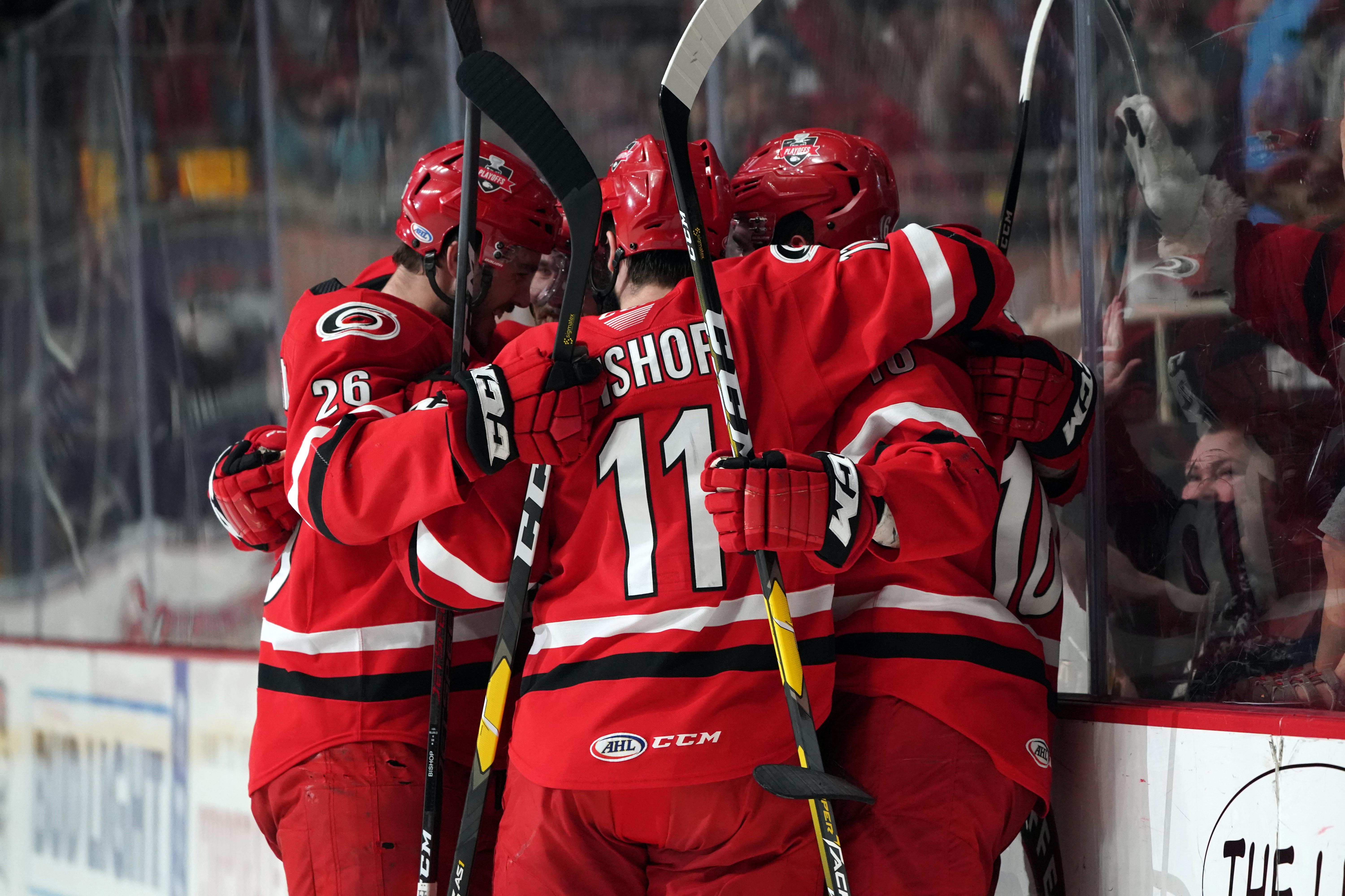 Clark Bishop celebrates a goal during 2019 Calder Cup Finals