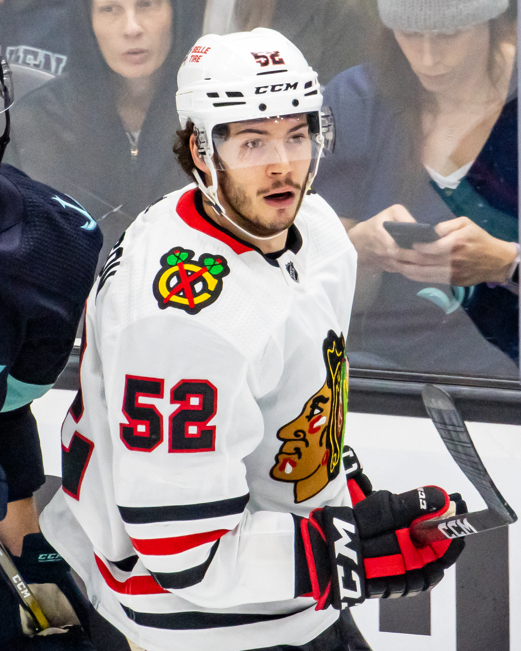 Reese Johnson in Blackhawks uniform during game