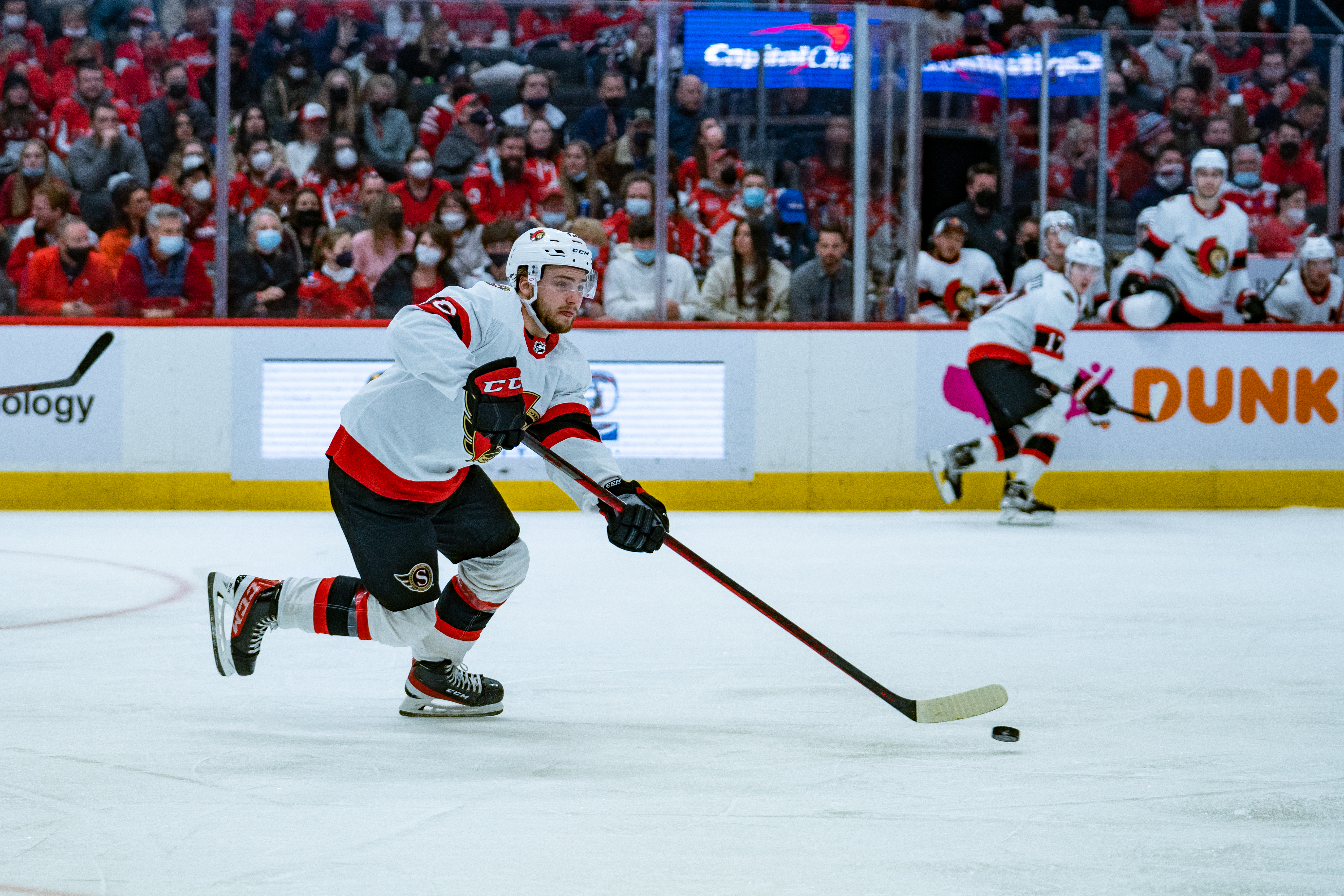 Erik Brännström handling the puck in Washington, 2022