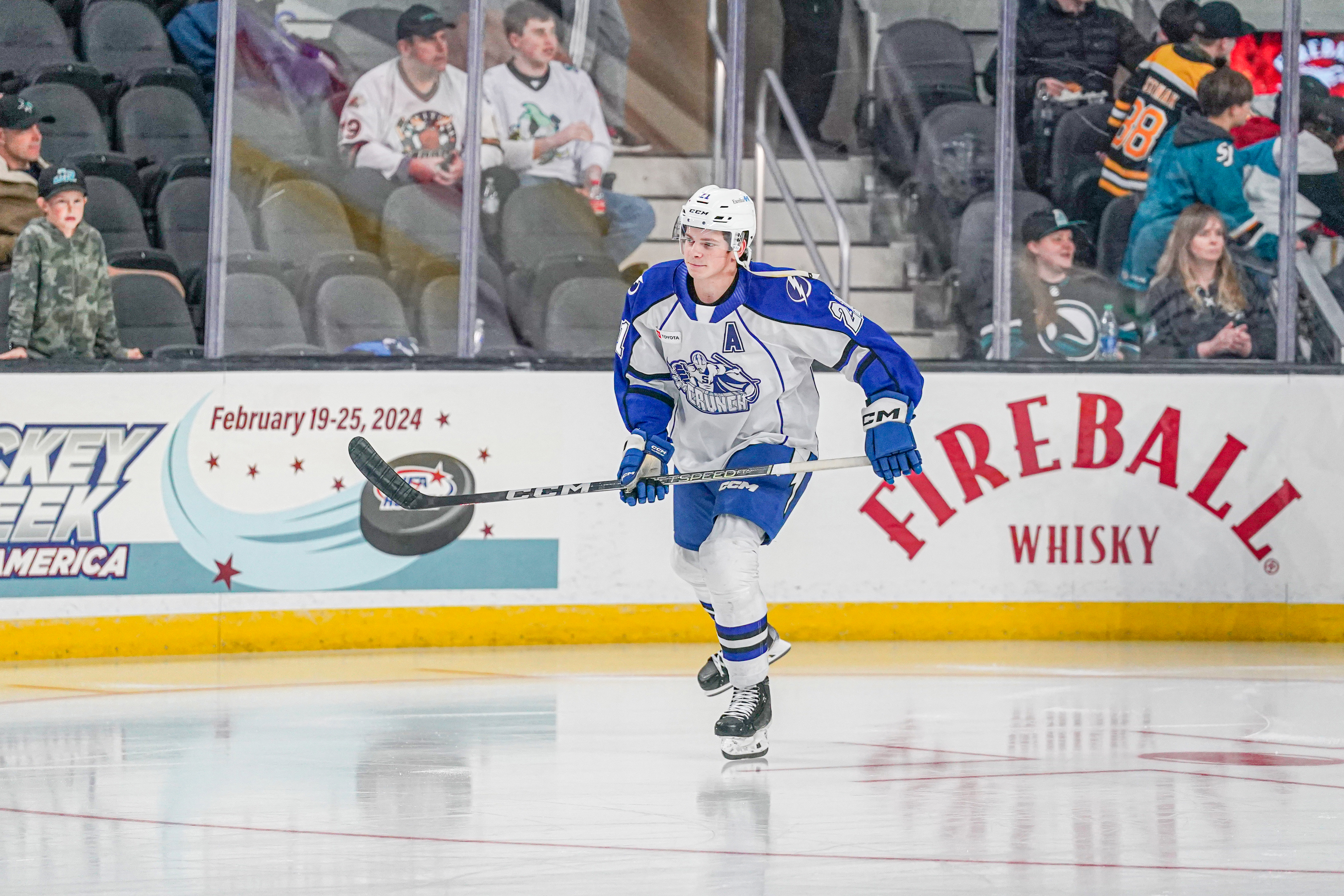 Jack Thompson in hockey gear on the ice in San Jose