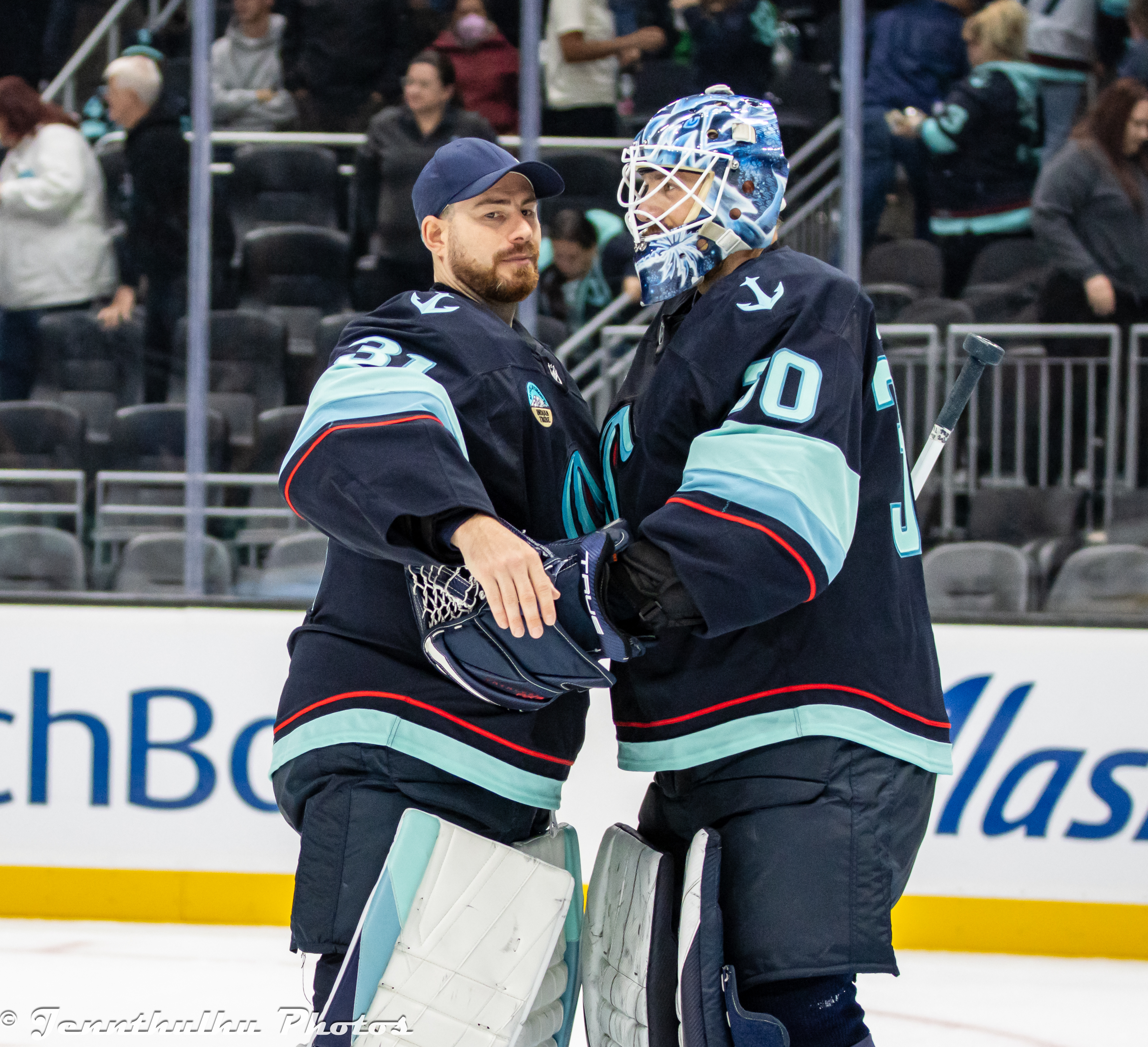 Aleš Stezka in goalie gear during a Seattle preseason game