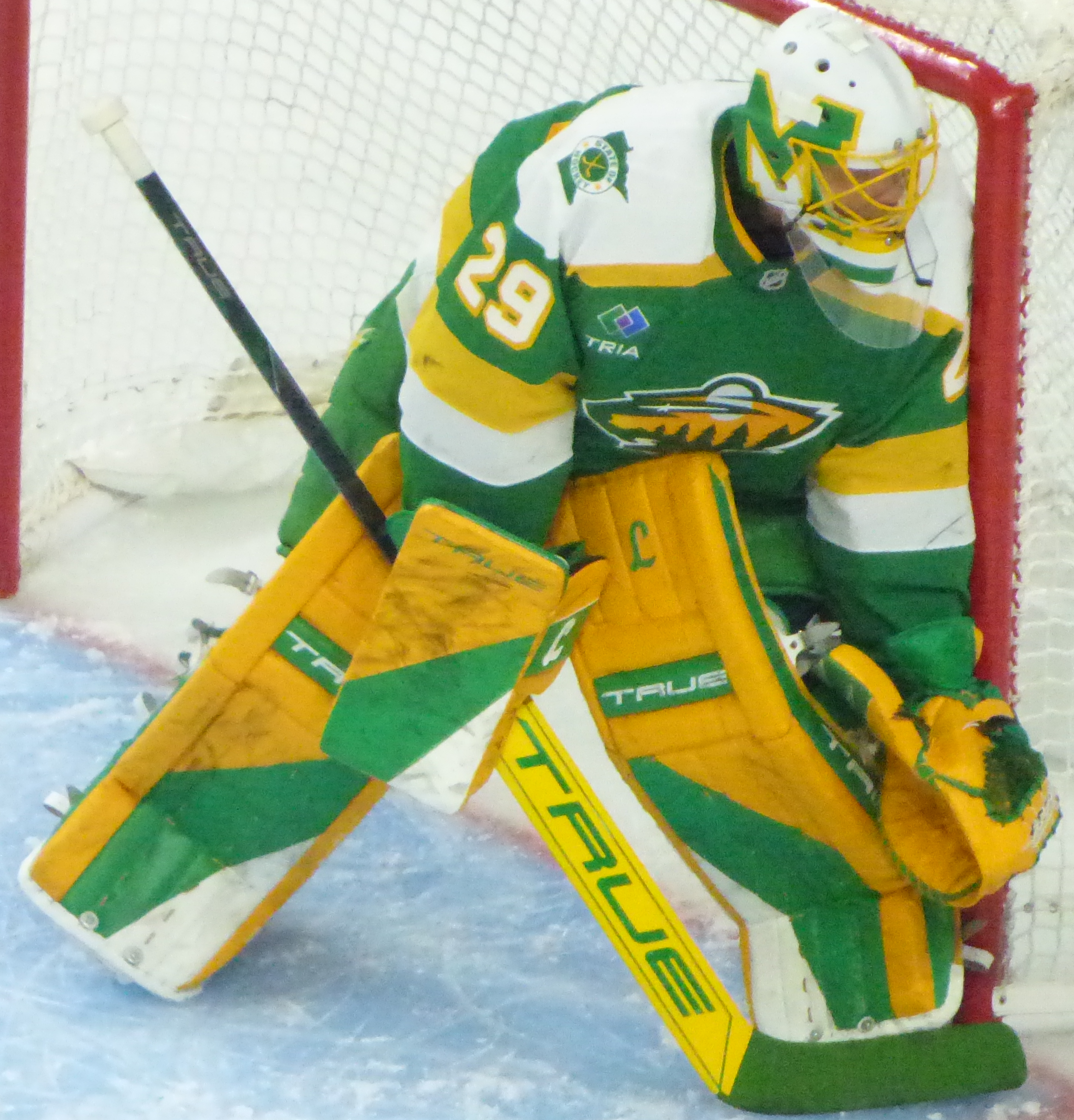 Marc‑André Fleury in Penguins gear on ice at Minnesota, 2025