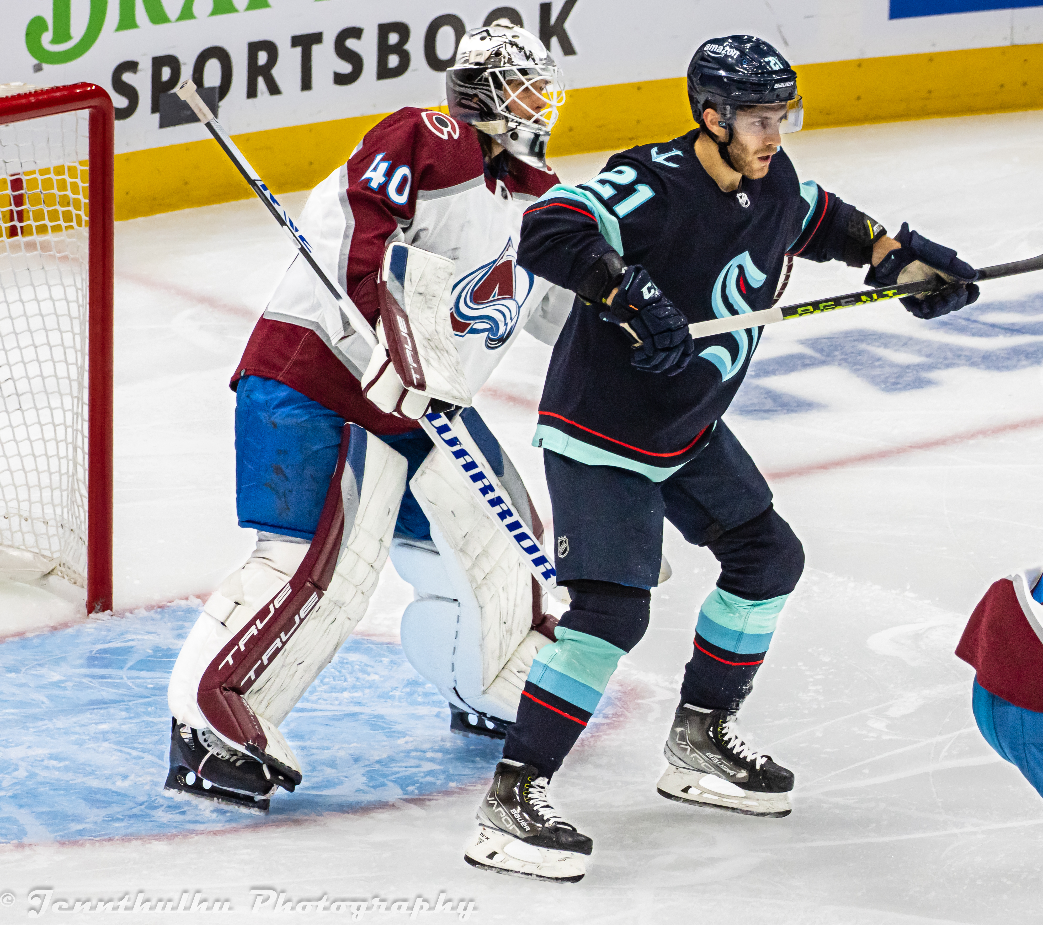Alexandar Georgiev and Alexander Wennberg during playoff game