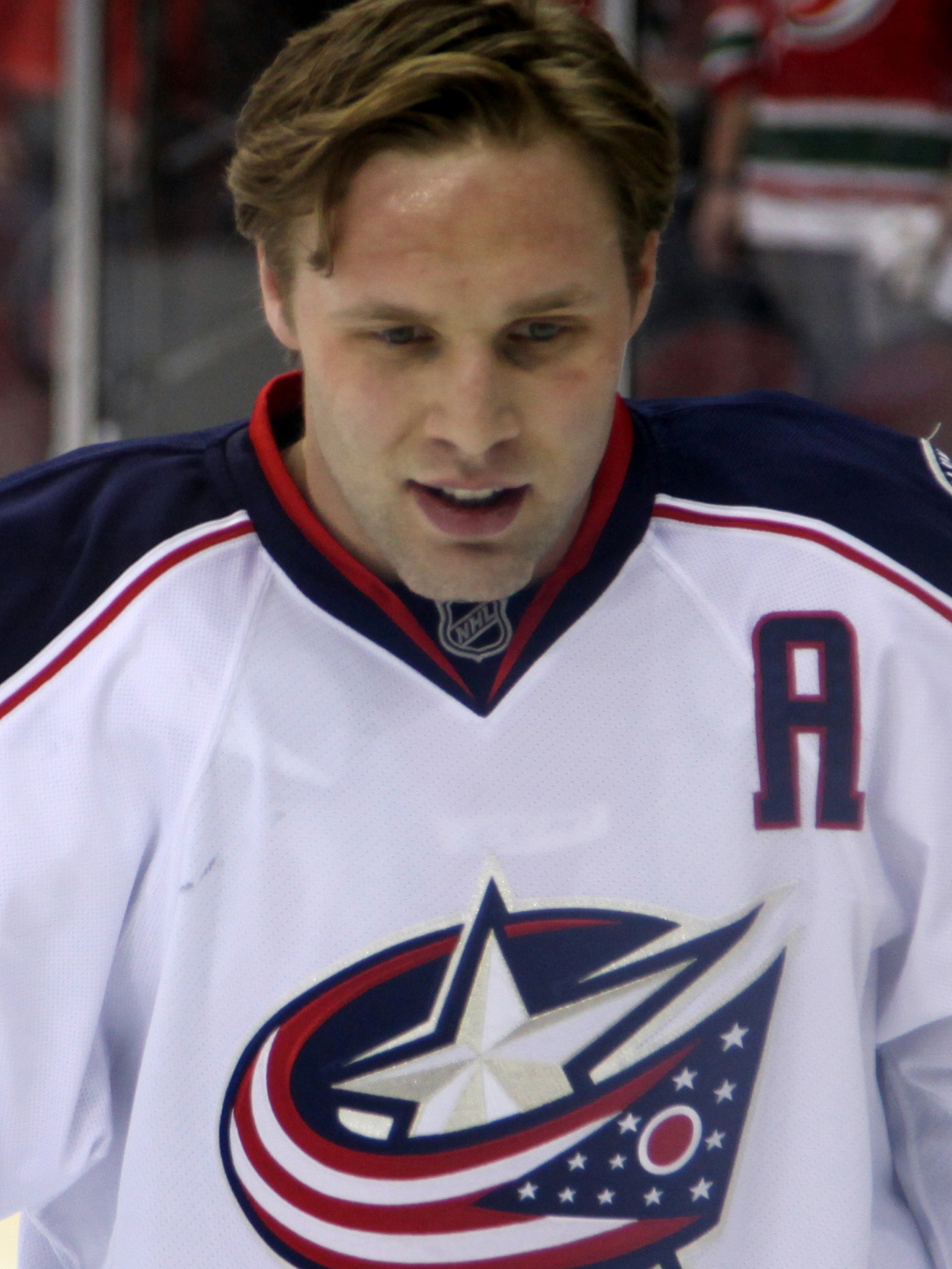 Jack Johnson wearing a Blue Jackets jersey, 2013