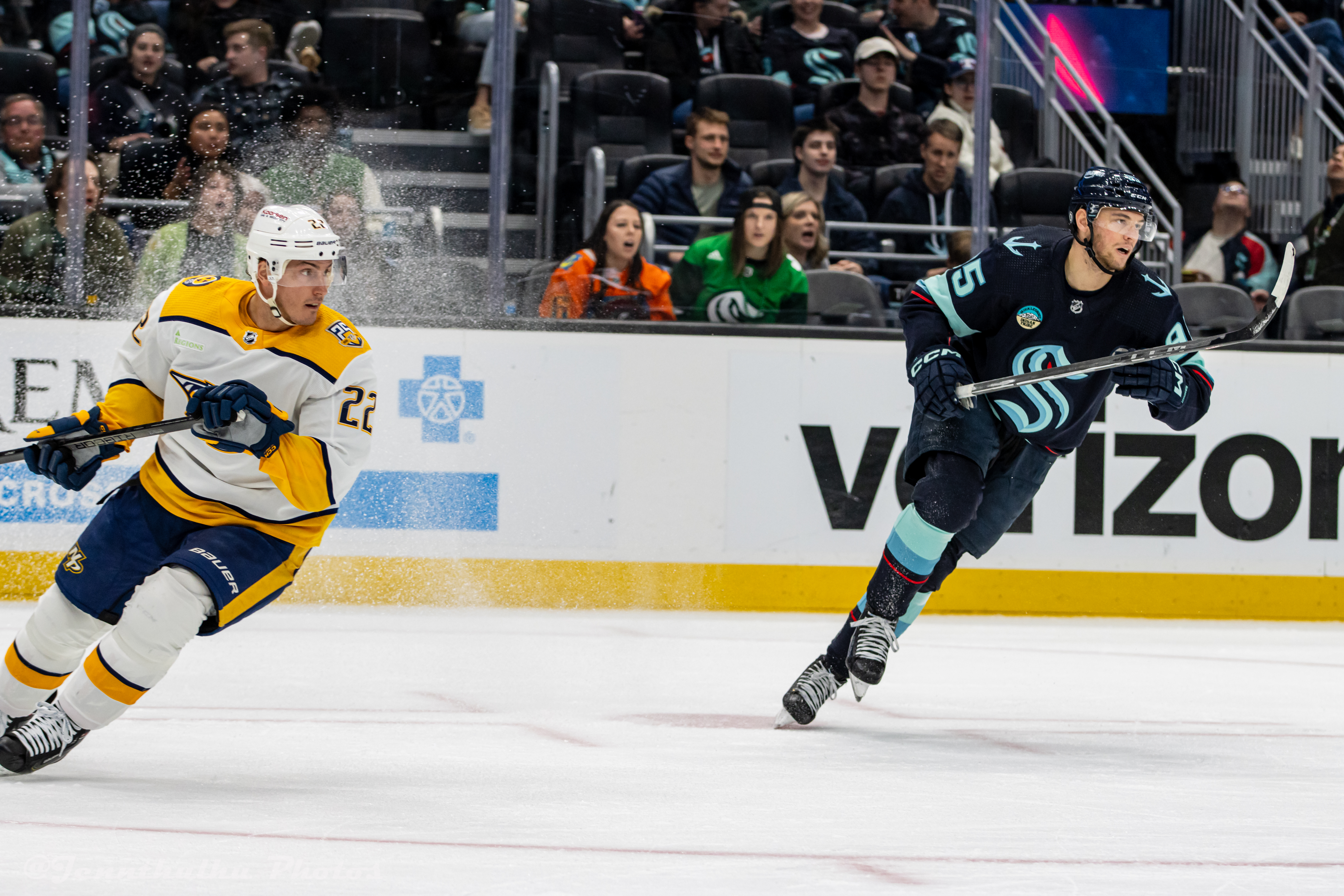 Tyson Barrie in Predators uniform during game vs Seattle