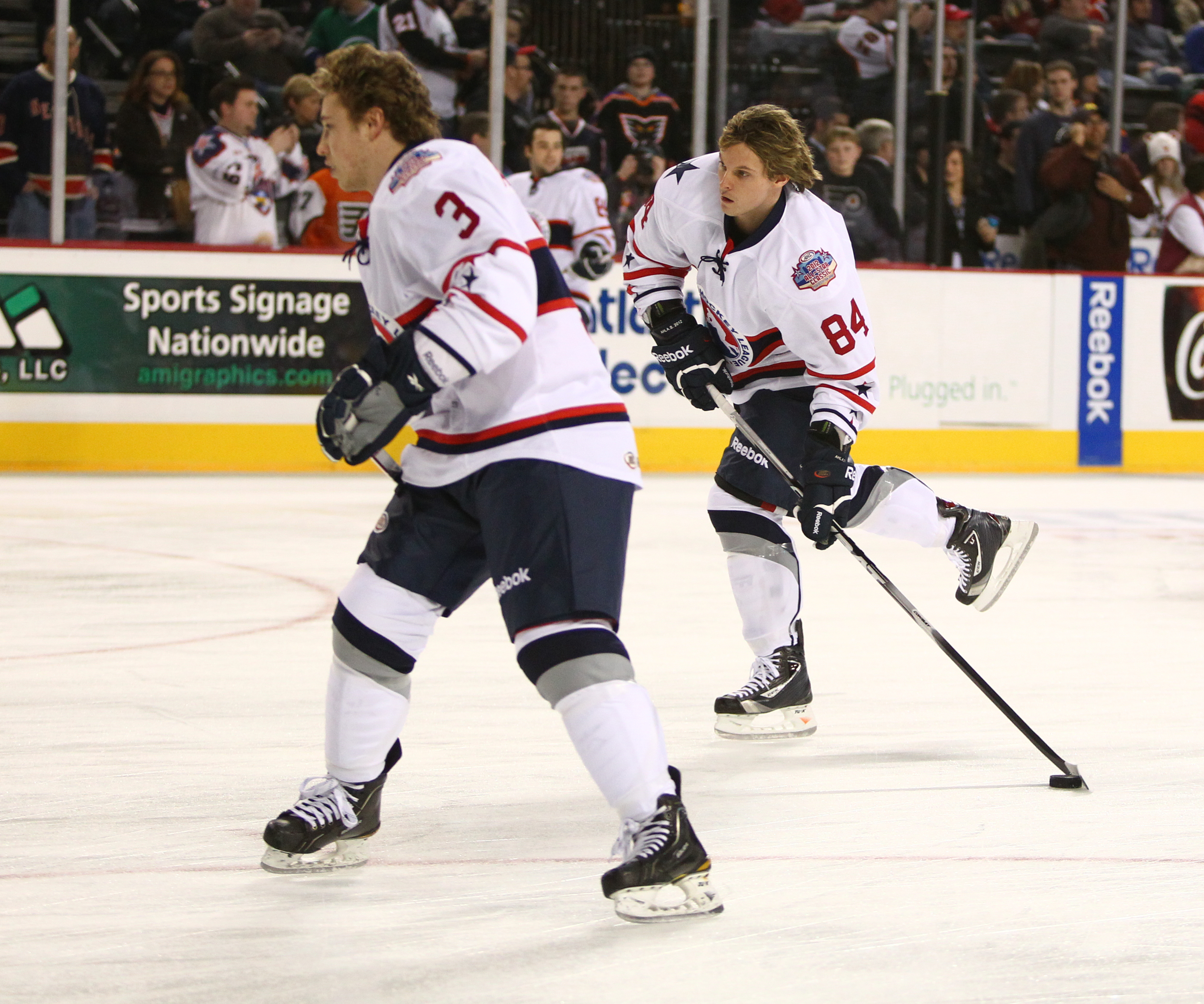 Cam Atkinson (#3) on the ice at the AHL All-Star Game