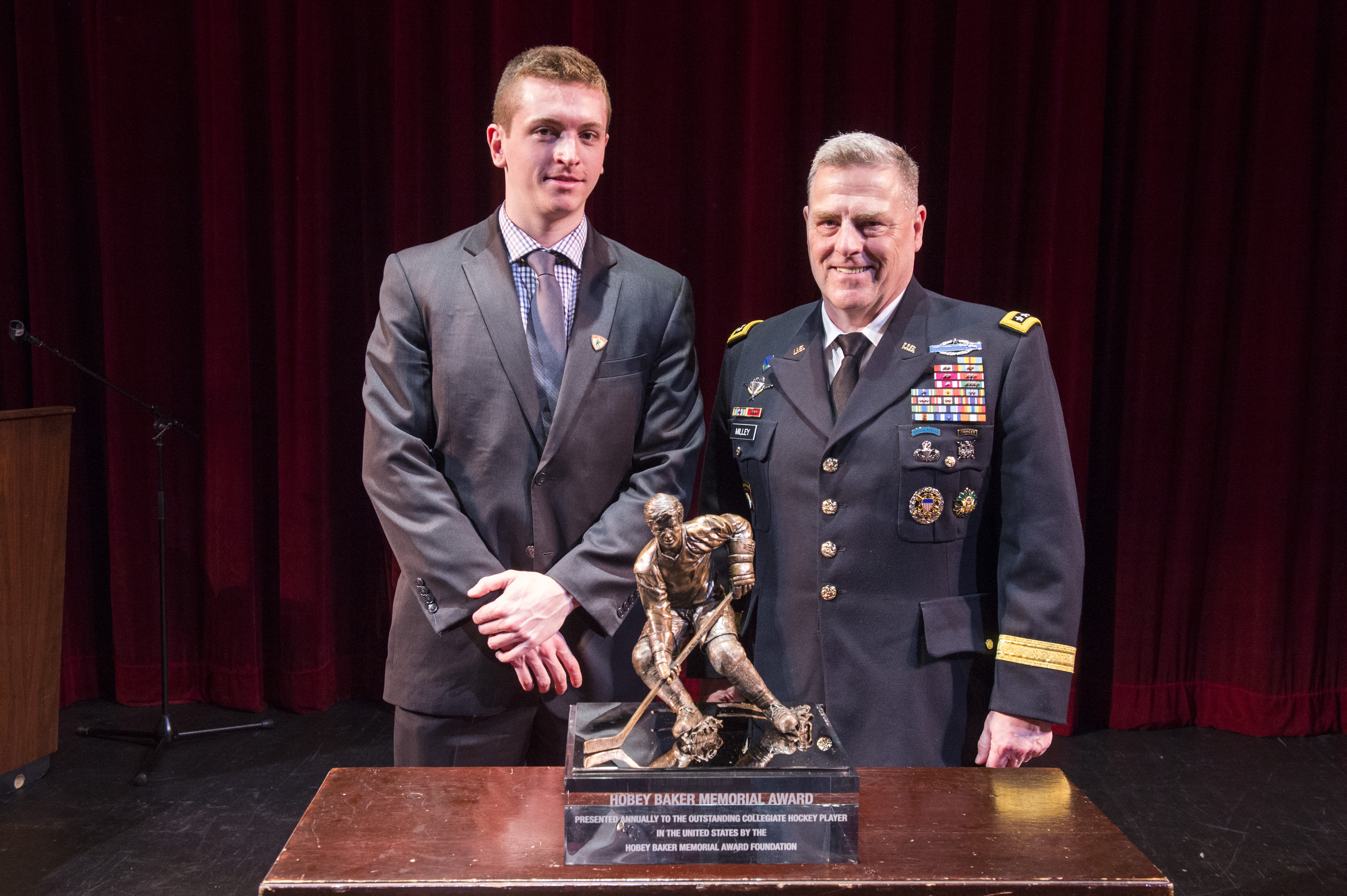 Jimmy Vesey smiling at the Hobey Baker announcement, April 8, 2016