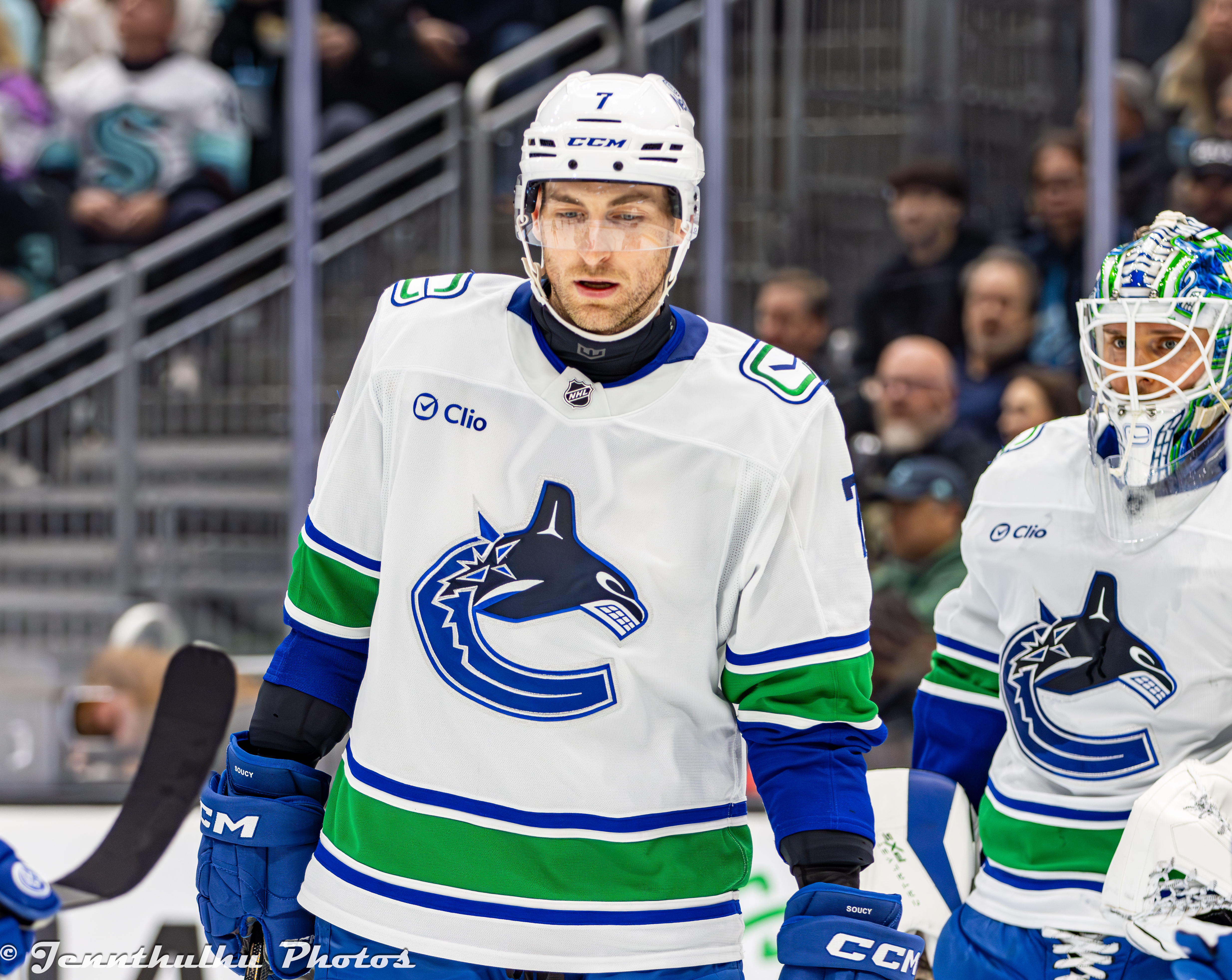 Carson Soucy skating with the Vancouver Canucks