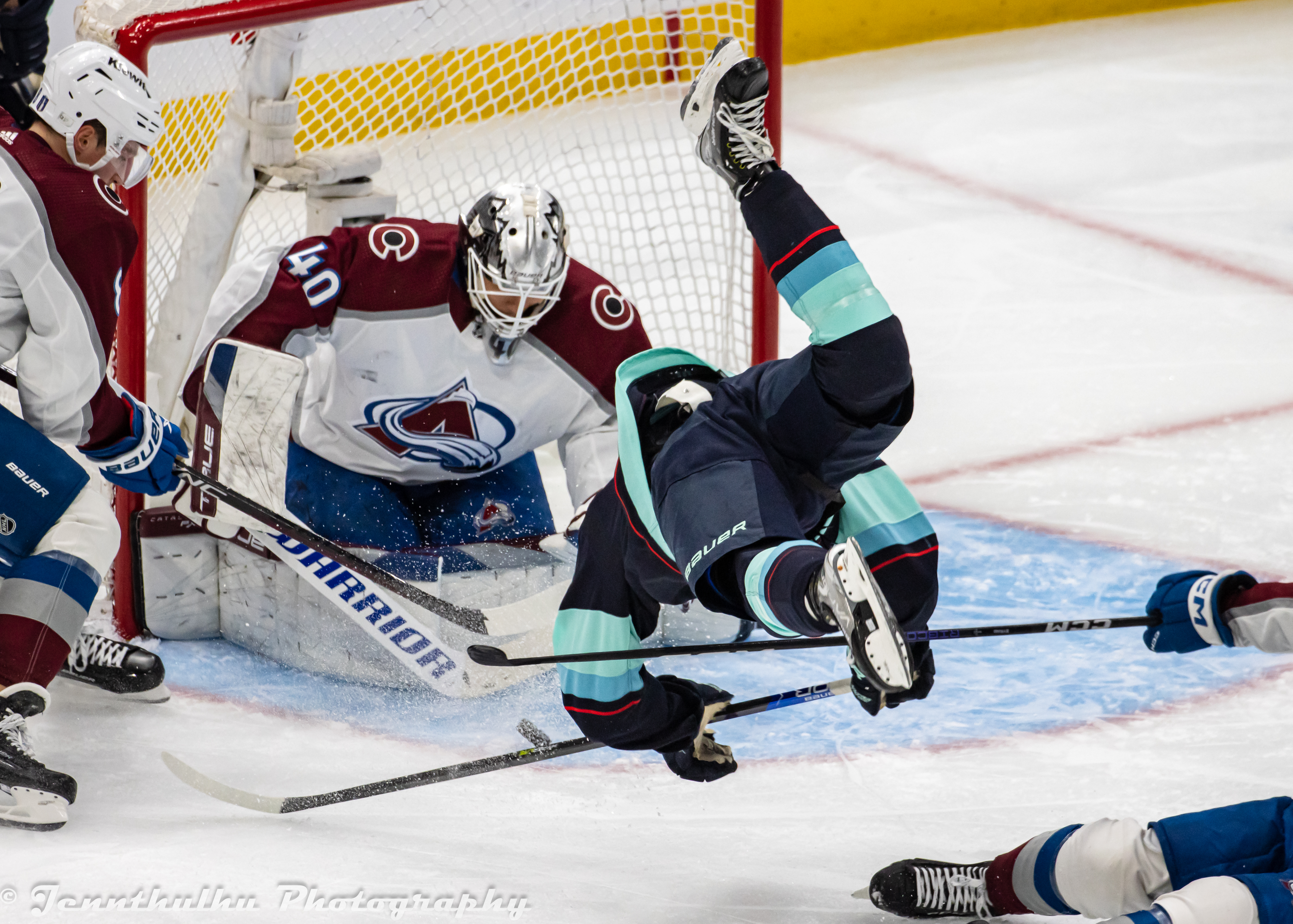 Alexandar Georgiev in action vs Seattle, Colorado Avalanche goaltender