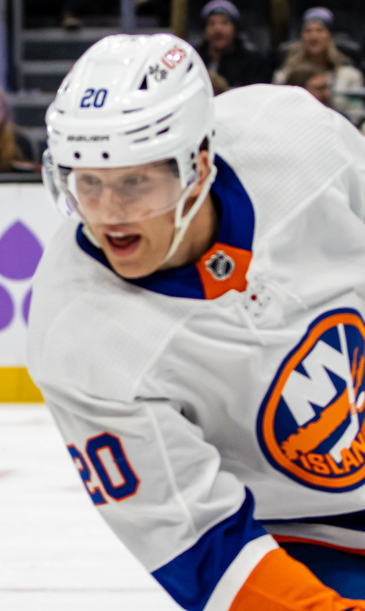 Hudson Fasching playing for the New York Islanders against the Seattle Kraken