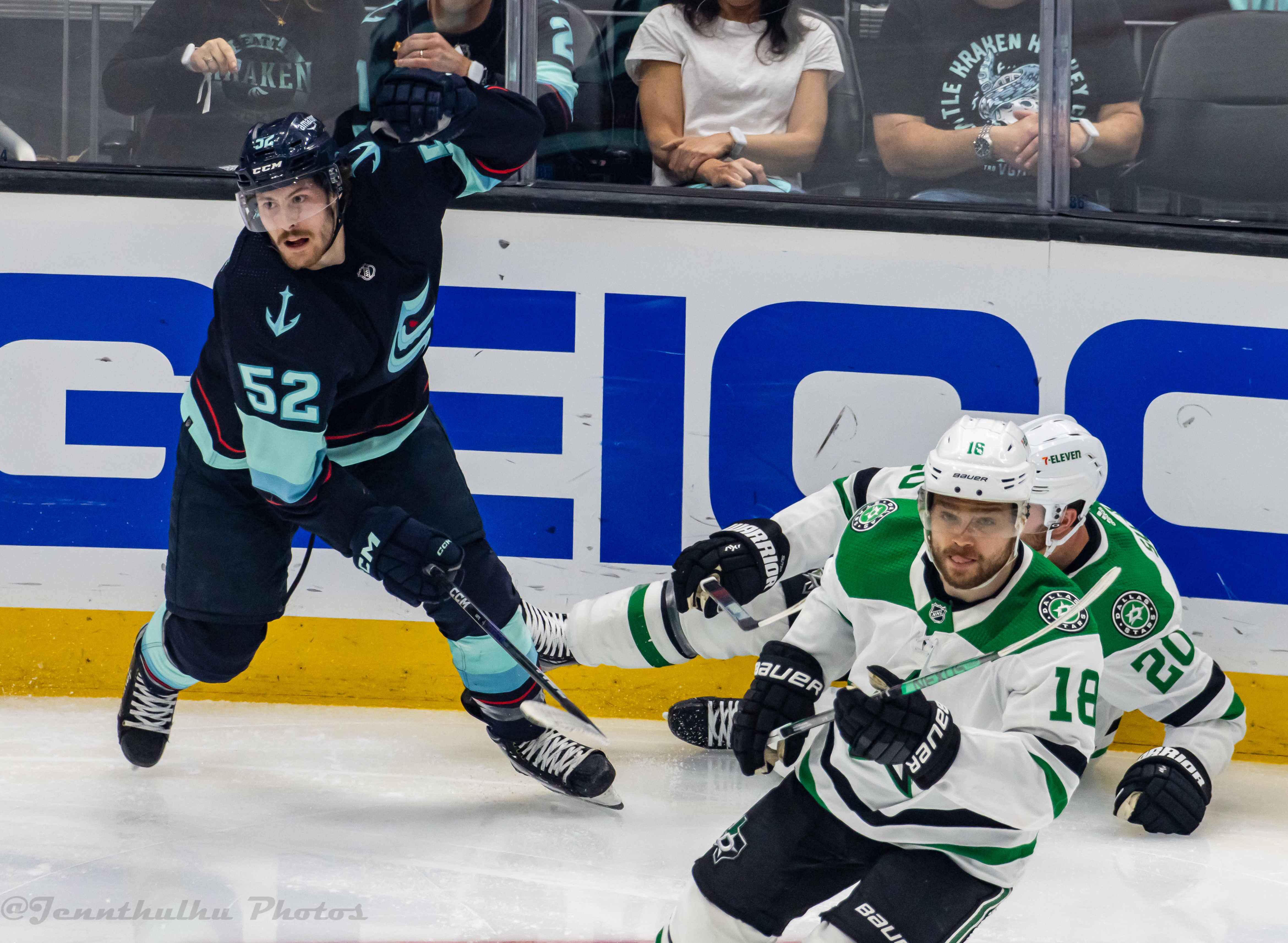 Ryan Suter wearing Dallas Stars jersey on ice alongside Tye Kartye