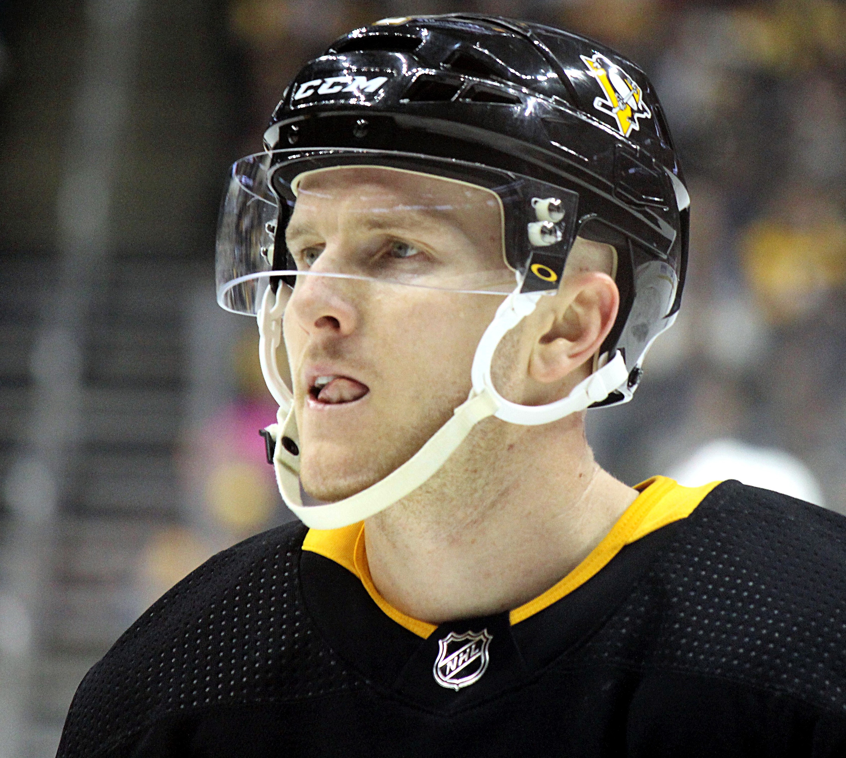 Chad Ruhwedel of the Penguins in action against the Islanders