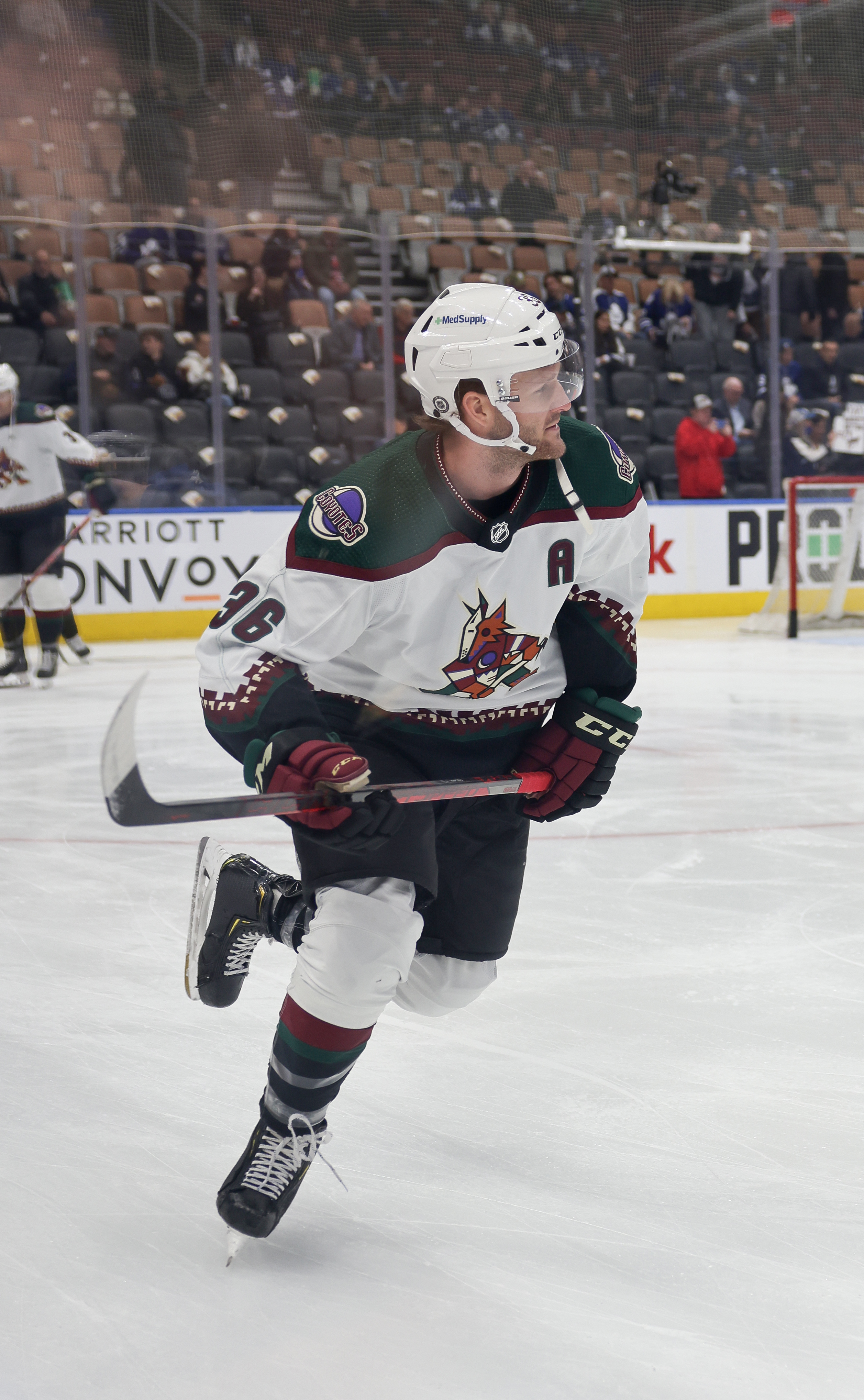 Christian Fischer wearing the Coyotes jersey vs Maple Leafs