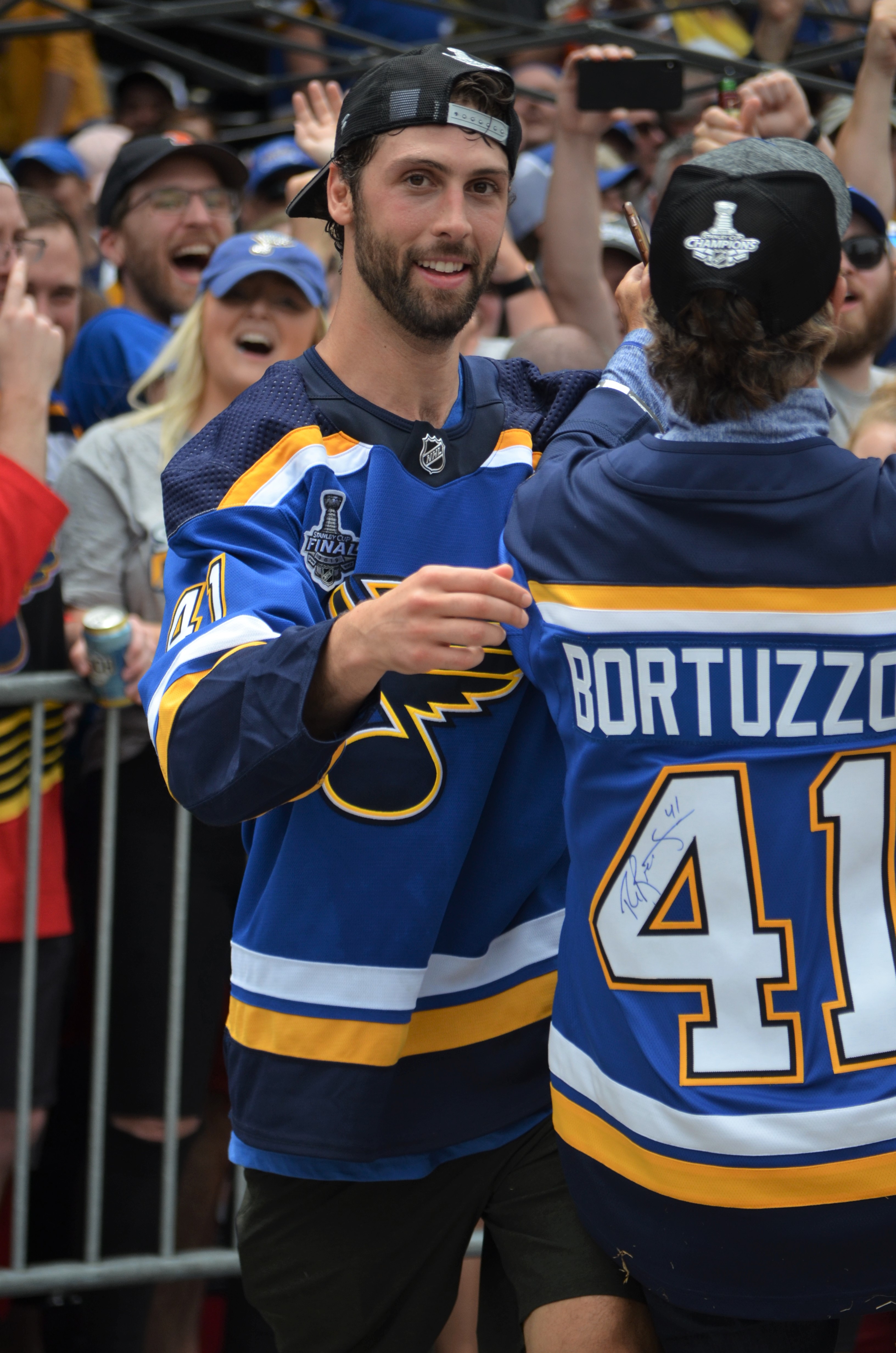 Robert Bortuzzo smiling at the 2019 Stanley Cup parade