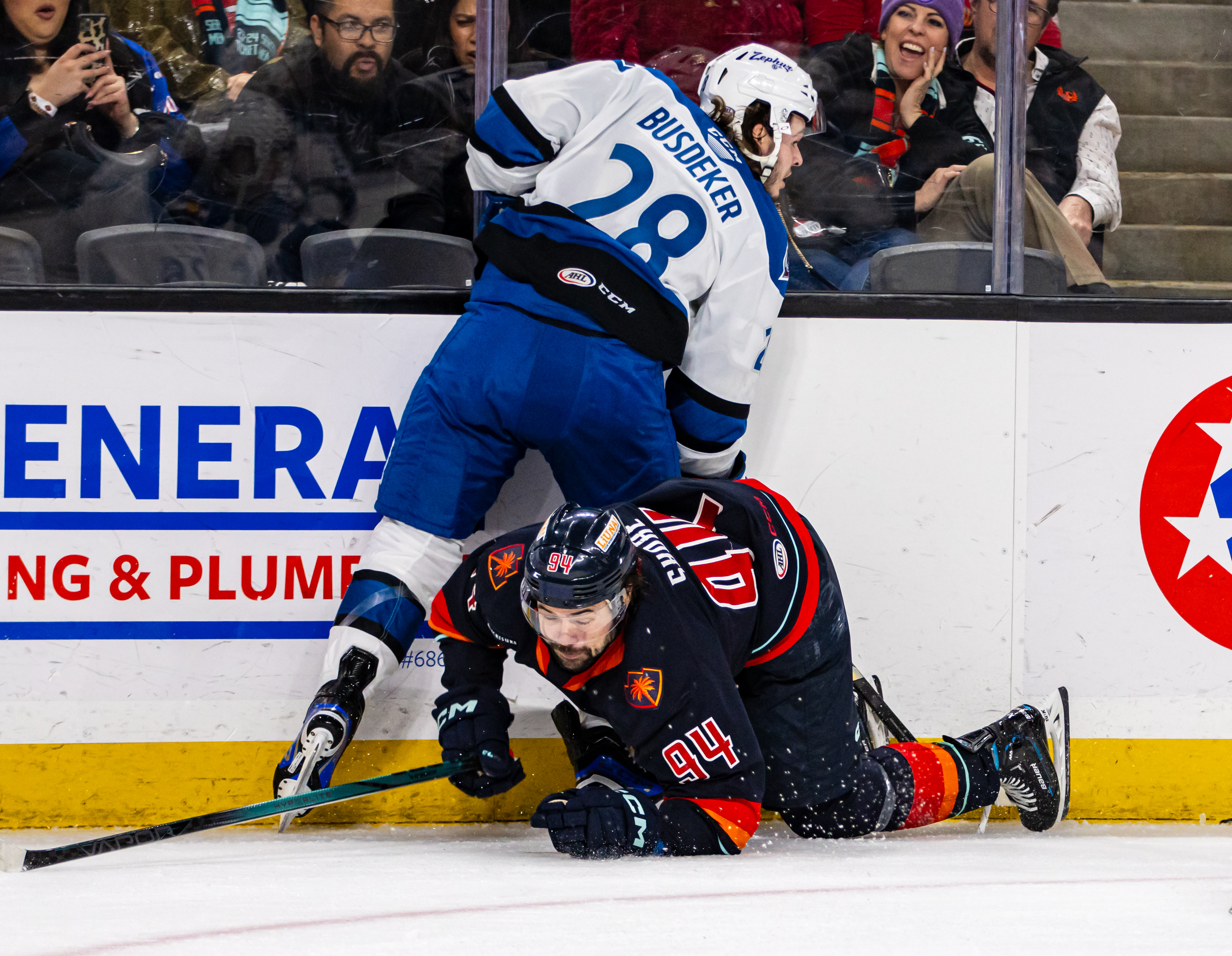 Devin Shore on ice during Colorado Eagles vs Coachella Valley Firebirds, 17 Feb 2024