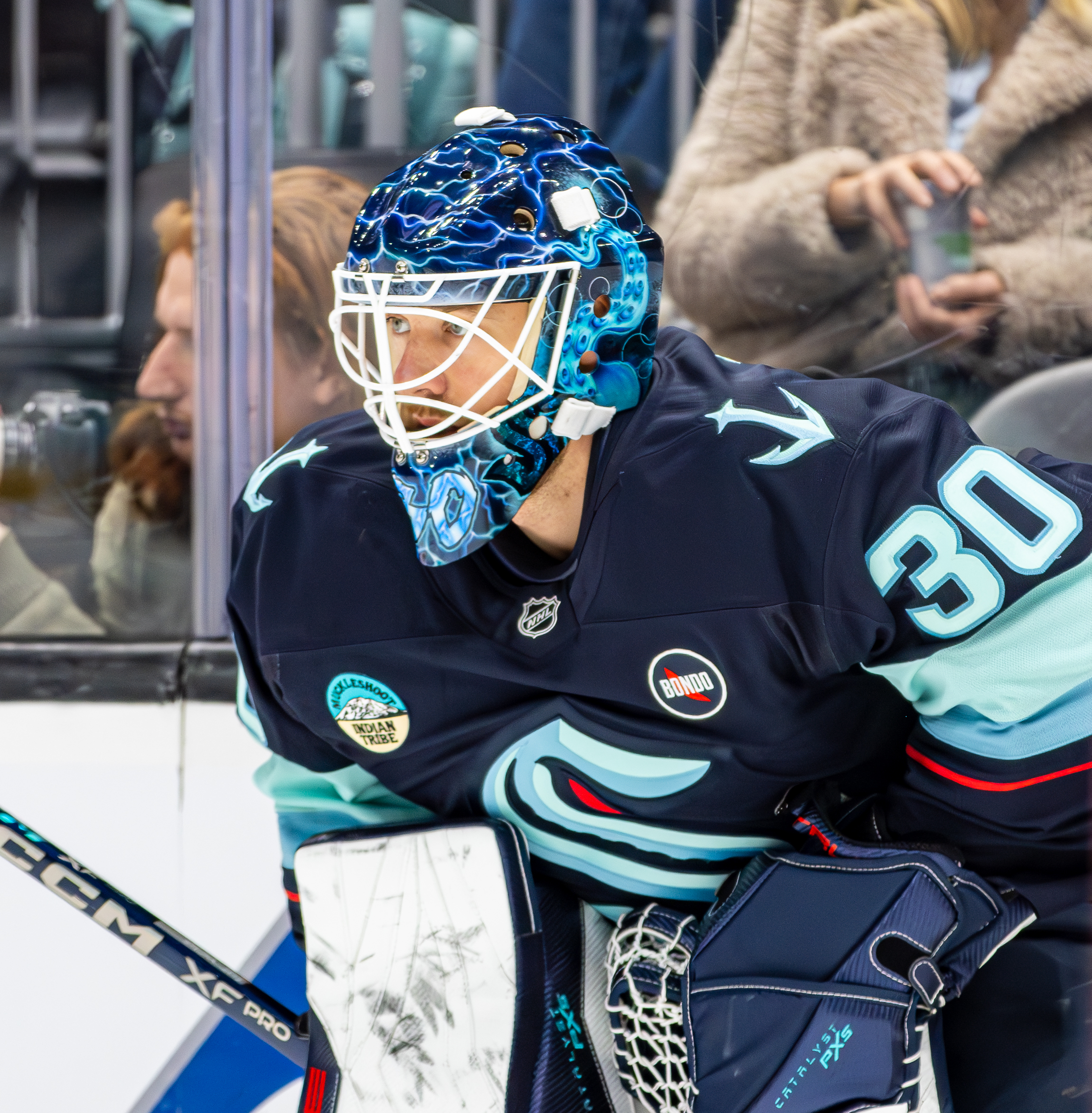 Aleš Stezka wearing a goalie mask